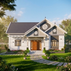V737 | Bản vẽ thiết kế full hồ sơ mẫu nhà mái Thái 1 tầng 3 phòng ngủ, kích thước 15x12m, bản in A3 đẹp, phối cảnh 3D