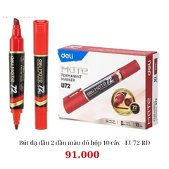 Bút dạ dầu 2 đầu màu đỏ hộp 10 cây - EU72-RD