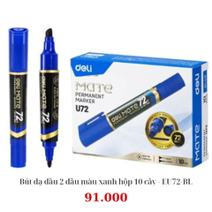 Bút dạ dầu 2 đầu màu xanh hộp 10 cây - EU72-BL