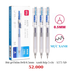 Bút gel bấm Deli 0.5mm - xanh hộp 5 cây - A575-XD