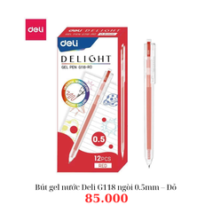 Bút gel nước Deli G118 ngòi 0.5mm – Đỏ