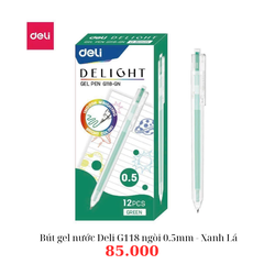 Bút gel nước Deli G118 ngòi 0.5mm - Xanh Lá