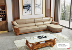 Bộ sofa nhập khẩu gỗ mun da bò H66