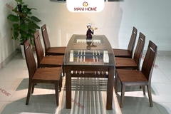BỘ BÀN ĂN GỖ SỒI CAO CẤP 6 GHẾ 2 LÁ MTK-B5M1