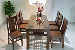 BỘ BÀN ĂN GỖ SỒI CAO CẤP 6 GHẾ 2 LÁ MTK-B7