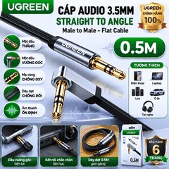 Dây Audio 3.5mm Dẹt Đầu Vuông 90 Độ UGREEN AV119 | Phú Quốc