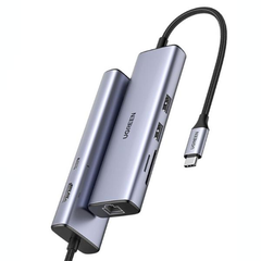 Hub chuyển đổi Type-C UGREEN 90568 hỗ trợ HDMI 4K30Hz, LAN RJ45, USB 3.0, SD/TF và sạc PD | Phú Quốc
