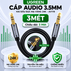 Dây Cáp Audio 3.5mm Hai Đầu Đực UGREEN AV119 Mạ Vàng 24K | Phú Quốc