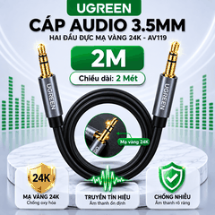Dây Cáp Audio 3.5mm Hai Đầu Đực UGREEN AV119 Mạ Vàng 24K | Phú Quốc