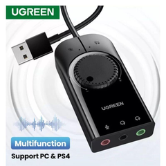 Bộ chuyển đổi âm thanh UGREEN CM129 – Chuyển từ USB sang 3 cổng 3.5mm – Chip SSS1629 DAC 48KHz/16bit