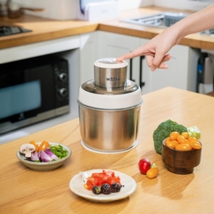 Máy xay đa năng 2 cối: inox lớn và thuỷ tinh nhỏ gọn