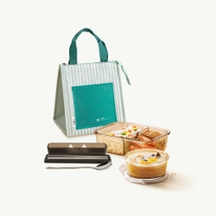 Bộ hộp cơm hổ phách và phụ kiện túi, đũa muỗng