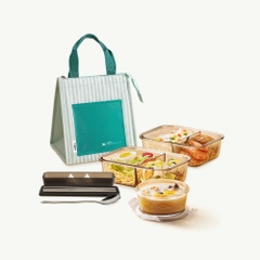 Bộ hộp cơm hổ phách và phụ kiện túi, đũa muỗng