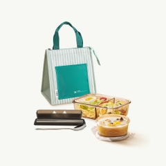 Bộ hộp cơm hổ phách và phụ kiện túi, đũa muỗng