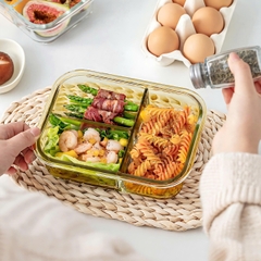 Bộ hộp cơm hổ phách và phụ kiện túi, đũa muỗng