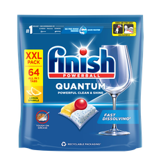 Viên rửa bát Finish Quantum AIO túi 64 viên hương chanh