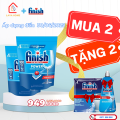 Combo Mua 2 Tặng 2: Mua Finish Powerball All In 1 100 Viên (Mua 2 Túi)+ Tặng 1 Chai Nước Làm Bóng Finish 400ml & 1 Muối Finish Slat 1Kg