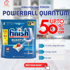 Viên rửa bát Finish Quantum AIO túi 64 viên hương chanh