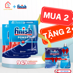 Combo Mua 2 Tặng 2: Mua Finish Powerball All In 1 90 Viên (Mua 2 Túi)+ Tặng 1 Chai Nước Làm Bóng Finish 400ml & 1 Muối Finish Slat 1Kg