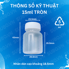 Hũ nhựa rỗng 15ml nhựa PP có nút chống tràn