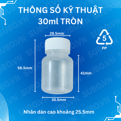 Hũ nhựa rỗng 30 PP có nút bịt chống tràn