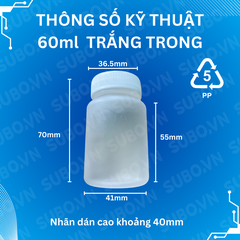Hũ nhựa PP 60ml trong suốt có nút chống tràn