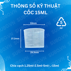 Cốc chia vạch 15ml nhựa PP trong suốt