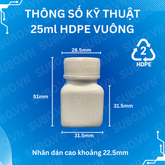 Hũ nhựa HDPE 25ml thân vuông