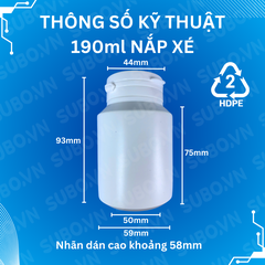 Hũ Nhựa 190ml HDPE Nắp Xé