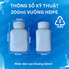 Lọ nhựa 200ml HDPE thân vuông