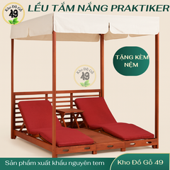 Ghế hồ bơi Praktiker ghế tắm nắng, giường tắm nắng sân vườn/hồ bơi/bãi biển xuất Âu gỗ tràm KT 180x200x200cm