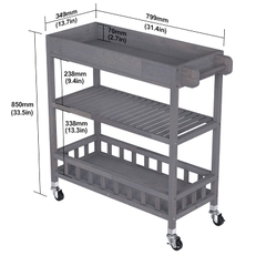 KỆ GỖ DUST GREY WITH TRAY 675040/ KỆ ĐA NĂNG CÓ BÁNH XE DI ĐỘNG CỠ LỚN– KỆ ĐẨY TRÀ, CAFE, BBQ SÂN VƯỜN, NHÀ BẾP.