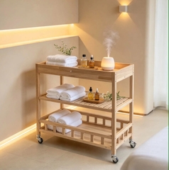 KỆ GỖ ORGANICE WHITE WITH TRAY 675057/ KỆ ĐA NĂNG CÓ BÁNH XE DI ĐỘNG CỠ LỚN– KỆ ĐẨY TRÀ, CAFE, BBQ SÂN VƯỜN, NHÀ BẾP.