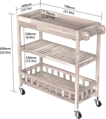 KỆ GỖ ORGANICE WHITE WITH TRAY 675057/ KỆ ĐA NĂNG CÓ BÁNH XE DI ĐỘNG CỠ LỚN– KỆ ĐẨY TRÀ, CAFE, BBQ SÂN VƯỜN, NHÀ BẾP.