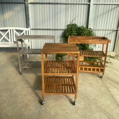 KỆ GỖ GOLDEN TEAK WITH TRAY 675026/ KỆ ĐA NĂNG CÓ BÁNH XE DI ĐỘNG CỠ LỚN– KỆ ĐẨY TRÀ, CAFE, BBQ SÂN VƯỜN, NHÀ BẾP.