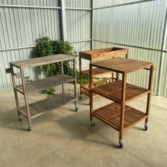 KỆ GỖ GOLDEN TEAK WITH TRAY 675026/ KỆ ĐA NĂNG CÓ BÁNH XE DI ĐỘNG CỠ LỚN– KỆ ĐẨY TRÀ, CAFE, BBQ SÂN VƯỜN, NHÀ BẾP.
