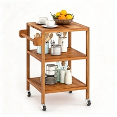 KỆ GỖ SQUARE GOLDEN TEAK 674807/ KỆ ĐA NĂNG CÓ BÁNH XE DI ĐỘNG CỠ LỚN– KỆ ĐẨY TRÀ, CAFE, BBQ SÂN VƯỜN