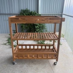 KỆ GỖ DUST GREY WITH TRAY 675040/ KỆ ĐA NĂNG CÓ BÁNH XE DI ĐỘNG CỠ LỚN– KỆ ĐẨY TRÀ, CAFE, BBQ SÂN VƯỜN, NHÀ BẾP.