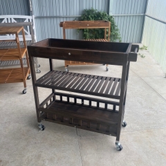 Kệ gỗ đa năng Expresso with Tray 675033 gỗ tràm FSC tự nhiên cỡ lớn có bánh xe đẩy di động dùng được cả trong nhà và ngoài trời
