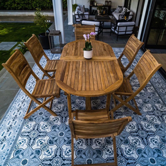 Bàn ăn gỗ ngoài thông minh Oval thanh lý- Outdoor dinning table
