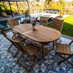 Bàn ăn gỗ ngoài thông minh Oval thanh lý- Outdoor dinning table