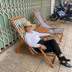 Ghế võng gỗ bãi biển sọc xanh lá
