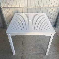 BÀN ĂN IBIZA GỖ TRÀM FSC V1827, KT 90 × 90 × 74 CM – SƠN TRẮNG | CÓ LỖ CẮM DÙ | KHO ĐỒ GỖ 49