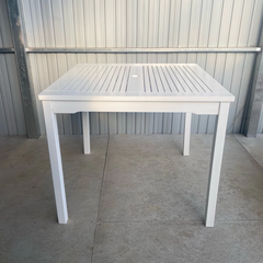 BÀN ĂN IBIZA GỖ TRÀM FSC V1827, KT 90 × 90 × 74 CM – SƠN TRẮNG | CÓ LỖ CẮM DÙ | KHO ĐỒ GỖ 49