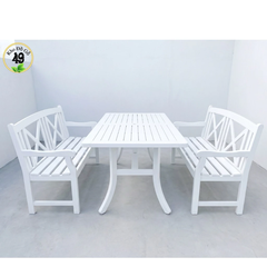 BÀN ĂN ATLANTIC GỖ TRÀM FSC V1337, KT 150 × 80 × 74 CM – SƠN TRẮNG | CÓ LỖ CẮM DÙ | KHO ĐỒ GỖ 49