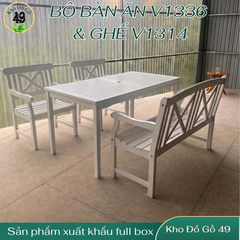 BÀN ĂN SIESTA GỖ TRÀM FSC V1336, KT 150 × 80 × 74 CM – SƠN TRẮNG | CÓ LỖ CẮM DÙ | KHO ĐỒ GỖ 49