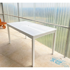 BÀN ĂN SIESTA GỖ TRÀM FSC V1336, KT 150 × 80 × 74 CM – SƠN TRẮNG | CÓ LỖ CẮM DÙ | KHO ĐỒ GỖ 49