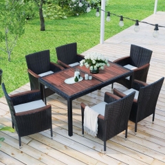 Ghế ăn đan giả mây phối tay vịn gỗ- tặng nệm