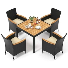 Ghế ăn đan giả mây phối tay vịn gỗ- tặng nệm