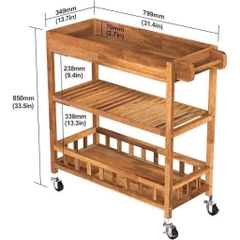 KỆ GỖ GOLDEN TEAK WITH TRAY 675026/ KỆ ĐA NĂNG CÓ BÁNH XE DI ĐỘNG CỠ LỚN– KỆ ĐẨY TRÀ, CAFE, BBQ SÂN VƯỜN, NHÀ BẾP.